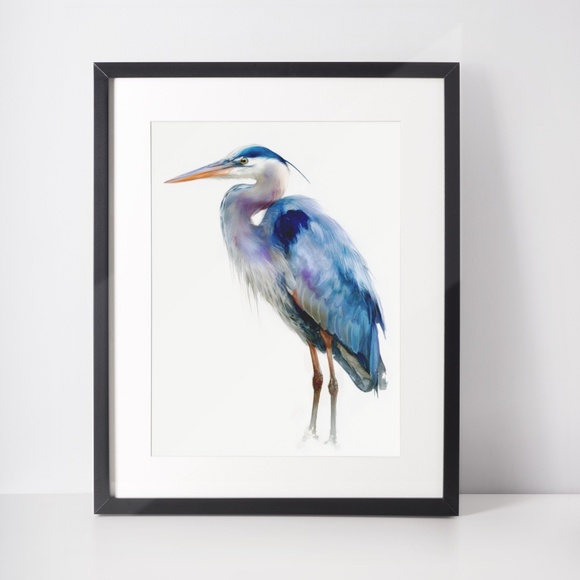 Watercolor Heron Portrait Wall Art Print Poster, Unframed - Picture 3 of 6